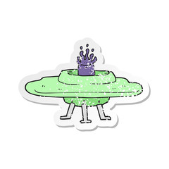 retro distressed sticker of a cartoon flying saucer