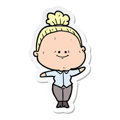 sticker of a cartoon happy old woman
