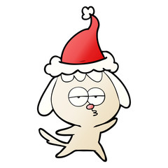 gradient cartoon of a bored dog wearing santa hat
