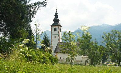 Scenic view of the Church of St. John the Baptist, Julian Alps, Bohinj, Slovenia