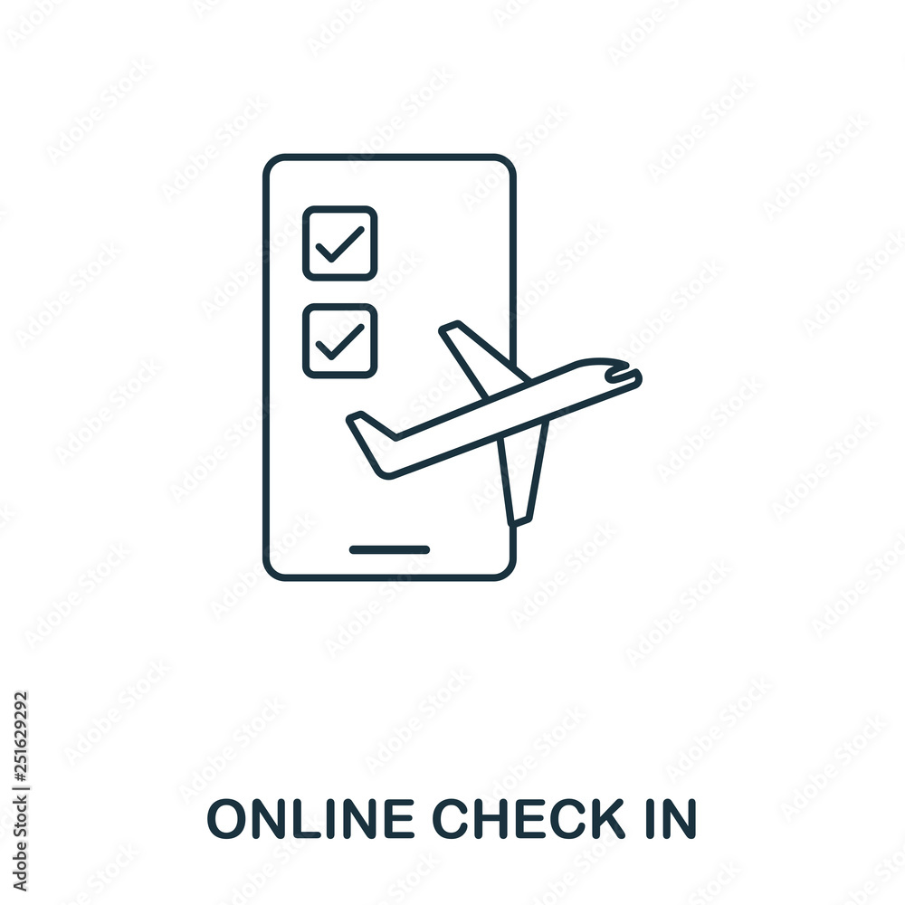 Poster online check in icon. outline thin line style from airport icons collection. pixel perfect online ch