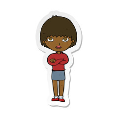 sticker of a cartoon woman with crossed arms