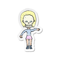 retro distressed sticker of a girl wearing skull mask