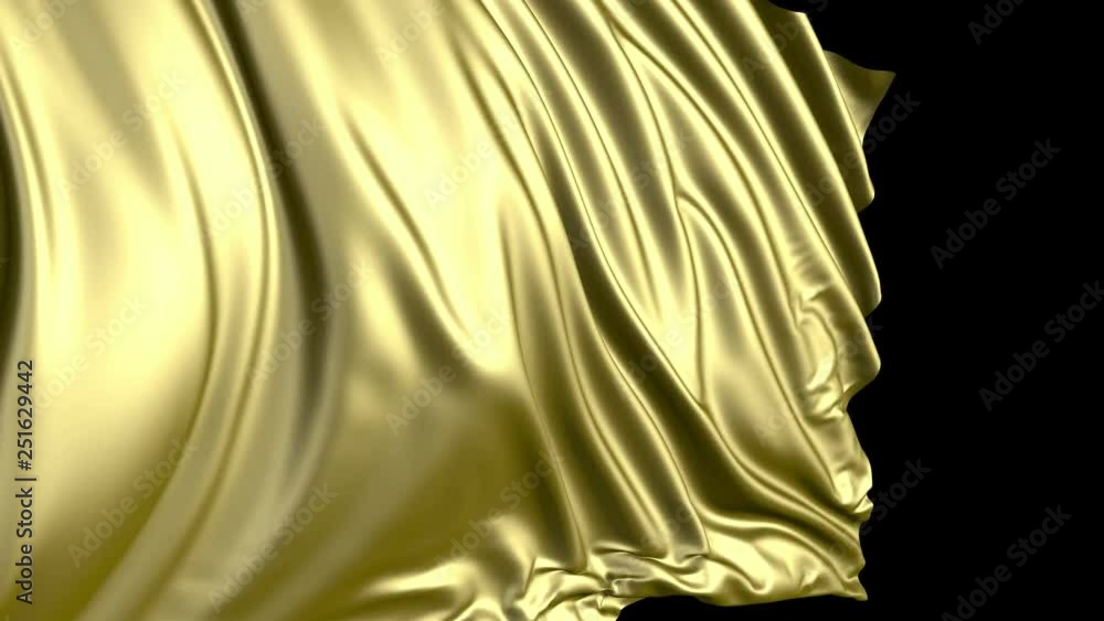 Poster golden fabric in slow motion. the fabric develops smoothly in the wind. wind waves spread through th