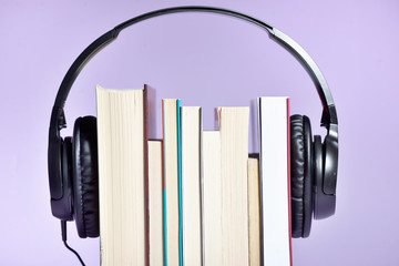 Audio books with books and headphones