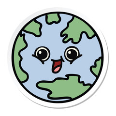 sticker of a cute cartoon planet earth