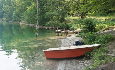 Naklejka na ściany i meble View of the boats near lake, Bohinj, Slovenia