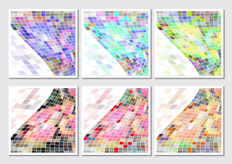 Set of tiles from abstract composition with a wavy mosaic on a white background. Bright and pastel colors. Vector illustration for your design.