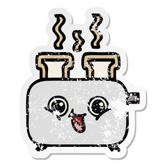 distressed sticker of a cute cartoon of a toaster