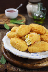 French cuisine. Pomme dauphine: deep-frying crisp potato puffs from  mashed potatoes. Potato cutlet. Rustic style