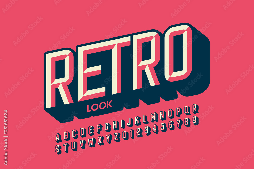 Poster modern retro style font design, retro look alphabet letters and numbers