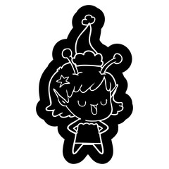 happy alien girl cartoon icon of a wearing santa hat