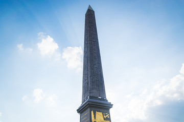 Fototapeta na wymiar PARIS, FRANCE - 02 OCTOBER 2018: Egyptian Luxor obelisk on the place de la Concorde