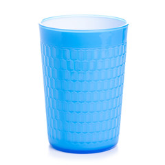 Blue plastic cup on white background isolation