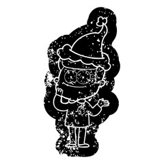 cartoon distressed icon of a happy man wearing santa hat