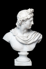 God Apollo bust sculpture. Ancient Greek god of Sun and Poetry Plaster copy of a marble statue...