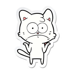 sticker of a cartoon nervous cat