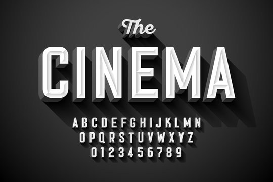 Old movie title vintage font design, retro style alphabet letters and numbers