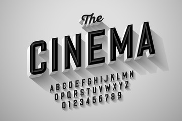 Old movie title vintage font design, retro style alphabet letters and numbers