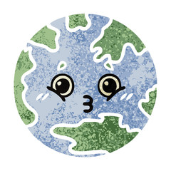 retro illustration style cartoon planet earth