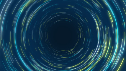 Blue & yellow abstract circular radial lines background. Data flow. Optical fiber. Motion effect....