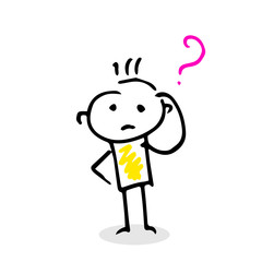 Thinking vector stick figure with question sign.
