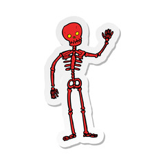 sticker of a cartoon waving skeleton