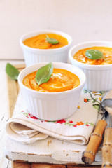 Dietetic food. Three servings of carrot flan