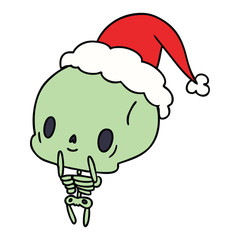 christmas cartoon of kawaii skeleton