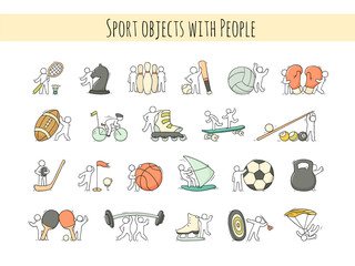 little people with sport equipment.