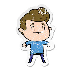 distressed sticker of a happy cartoon man