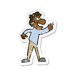 retro distressed sticker of a cartoon man pointing and laughing