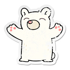 distressed sticker of a quirky hand drawn cartoon polar bear