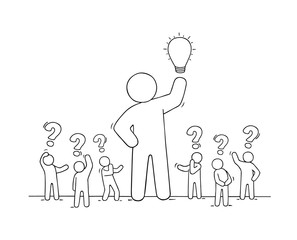 little people with question sings and lamp idea