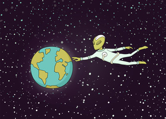 Fototapeta premium Sketch of planet and alien