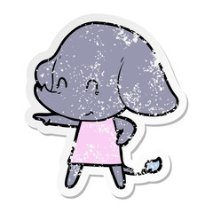 distressed sticker of a cute cartoon elephant
