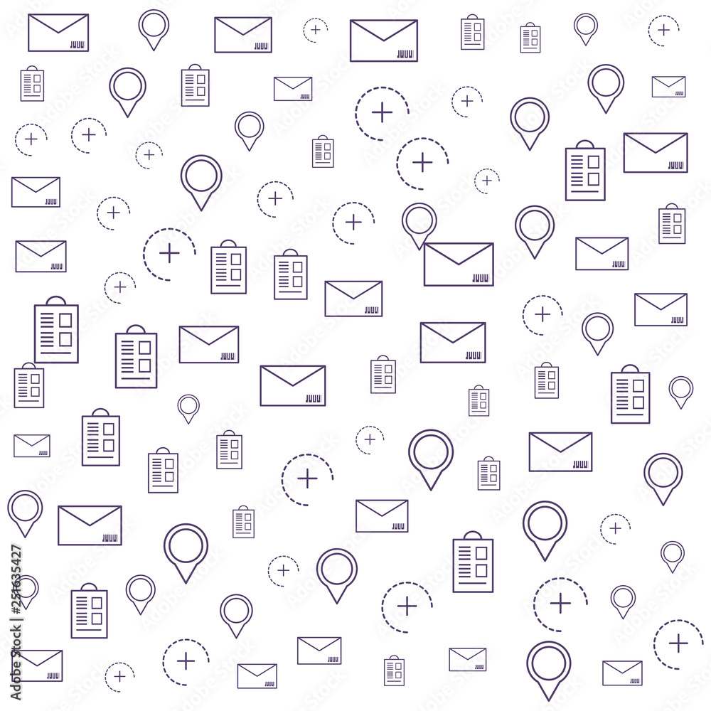Poster pattern of envelope mail with pin location and set icons