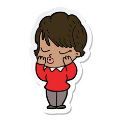 sticker of a cartoon woman with eyes shut