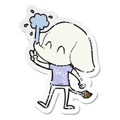distressed sticker of a cute cartoon elephant spouting water