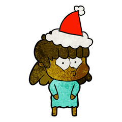 textured cartoon of a whistling girl wearing santa hat