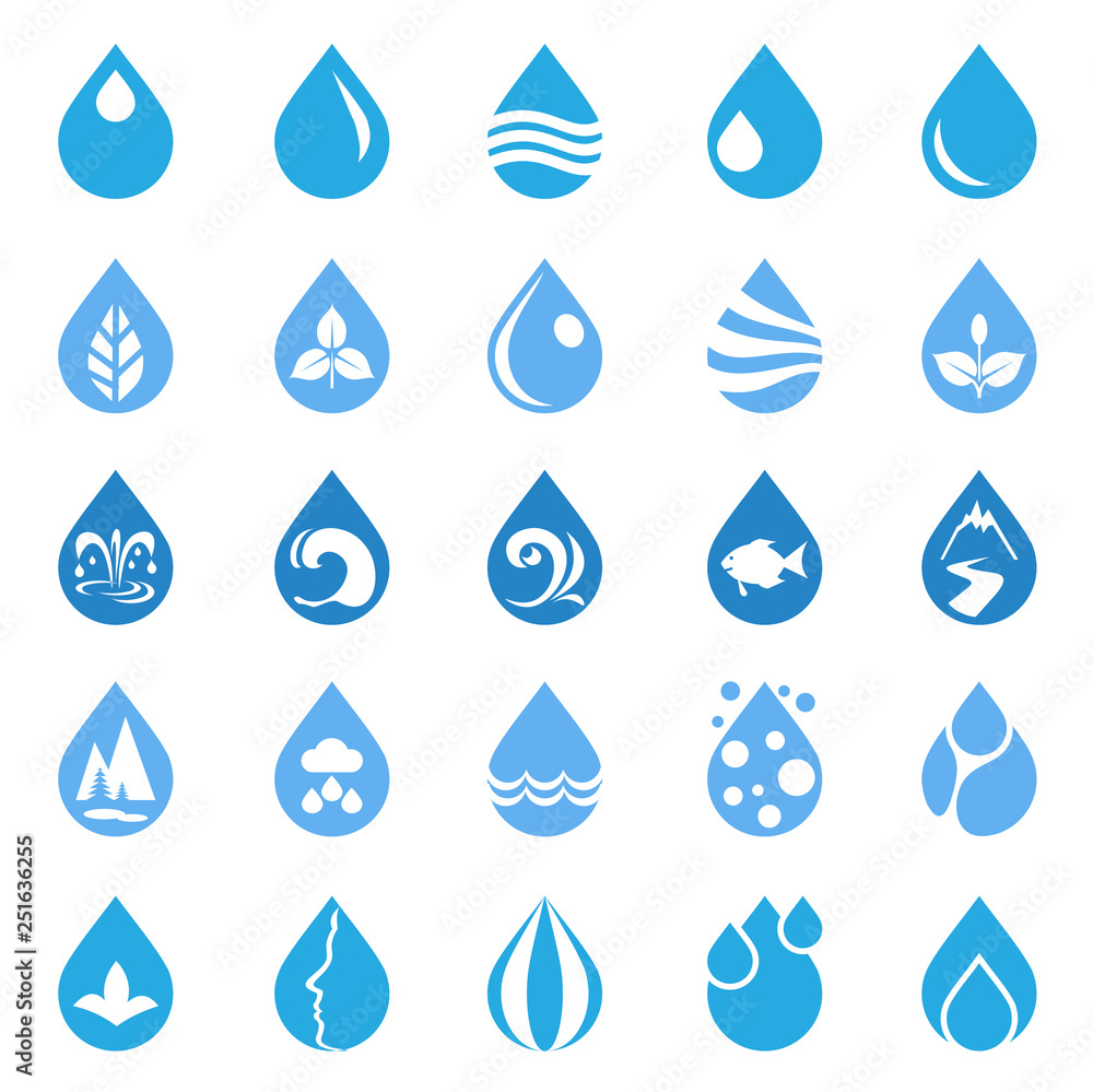 Poster drop water icons set on white background for graphic and web design, modern simple vector sign. inte