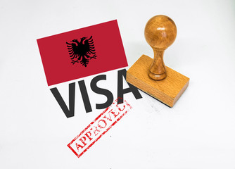 Albania Visa Approved with Rubber Stamp and flag