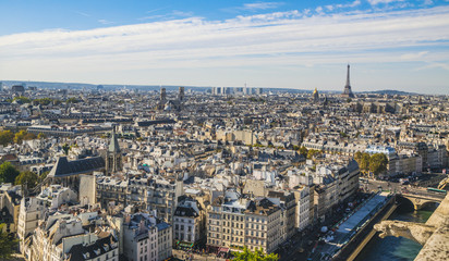 PARIS, FRANCE - 02 OCTOBER 2018: View on Paris from roof of Notre Dame cathedral