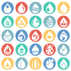 Drop water icons set on color circles white background for graphic and web design, Modern simple vector sign. Internet concept. Trendy symbol for website design web button or mobile app