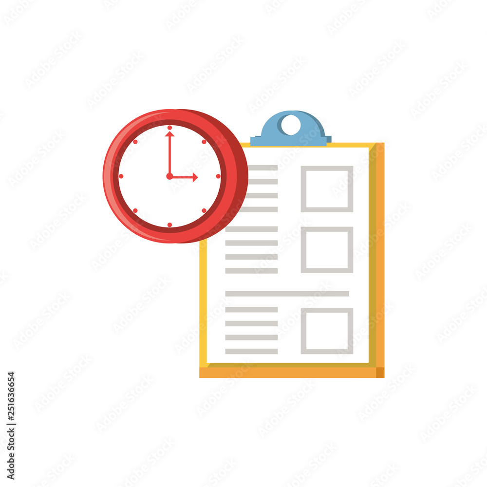 Poster clipboard document with clock time