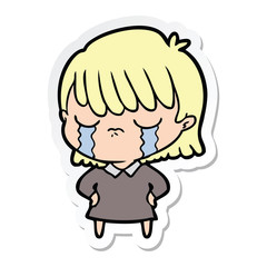 sticker of a cartoon woman crying