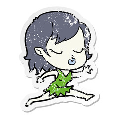 distressed sticker of a cute cartoon vampire girl