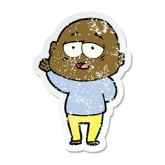 distressed sticker of a cartoon tired bald man