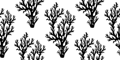 Tree branches or coral algae doodle linear seamless pattern.
