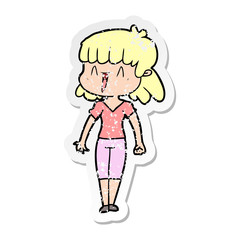 distressed sticker of a cartoon woman